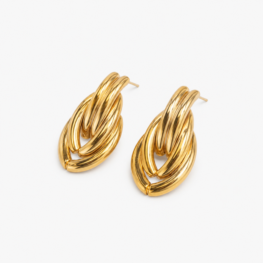 18K Gold Plated PVD Nested Loop Drop Earrings | 316L Steel