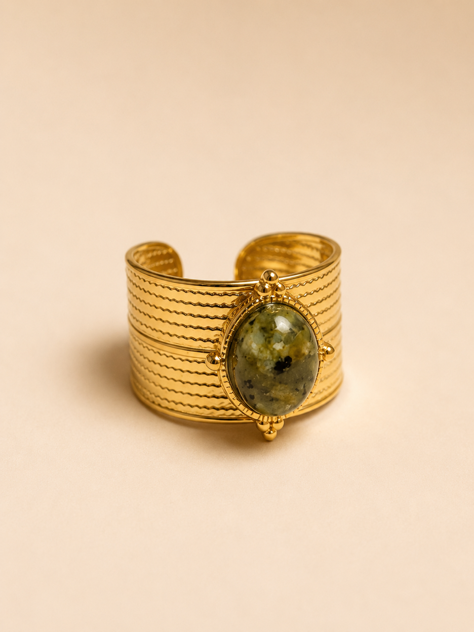18K Gold & Green Stone Cuff Ring