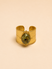 18K Gold & Green Stone Cuff Ring