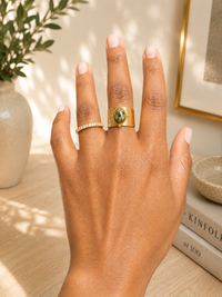 18K Gold & Green Stone Cuff Ring