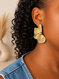18K Gold PVD Floral Statement Stud Earrings | Waterproof