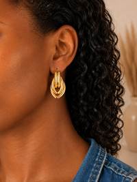 18K Gold Plated PVD Nested Loop Drop Earrings | 316L Steel