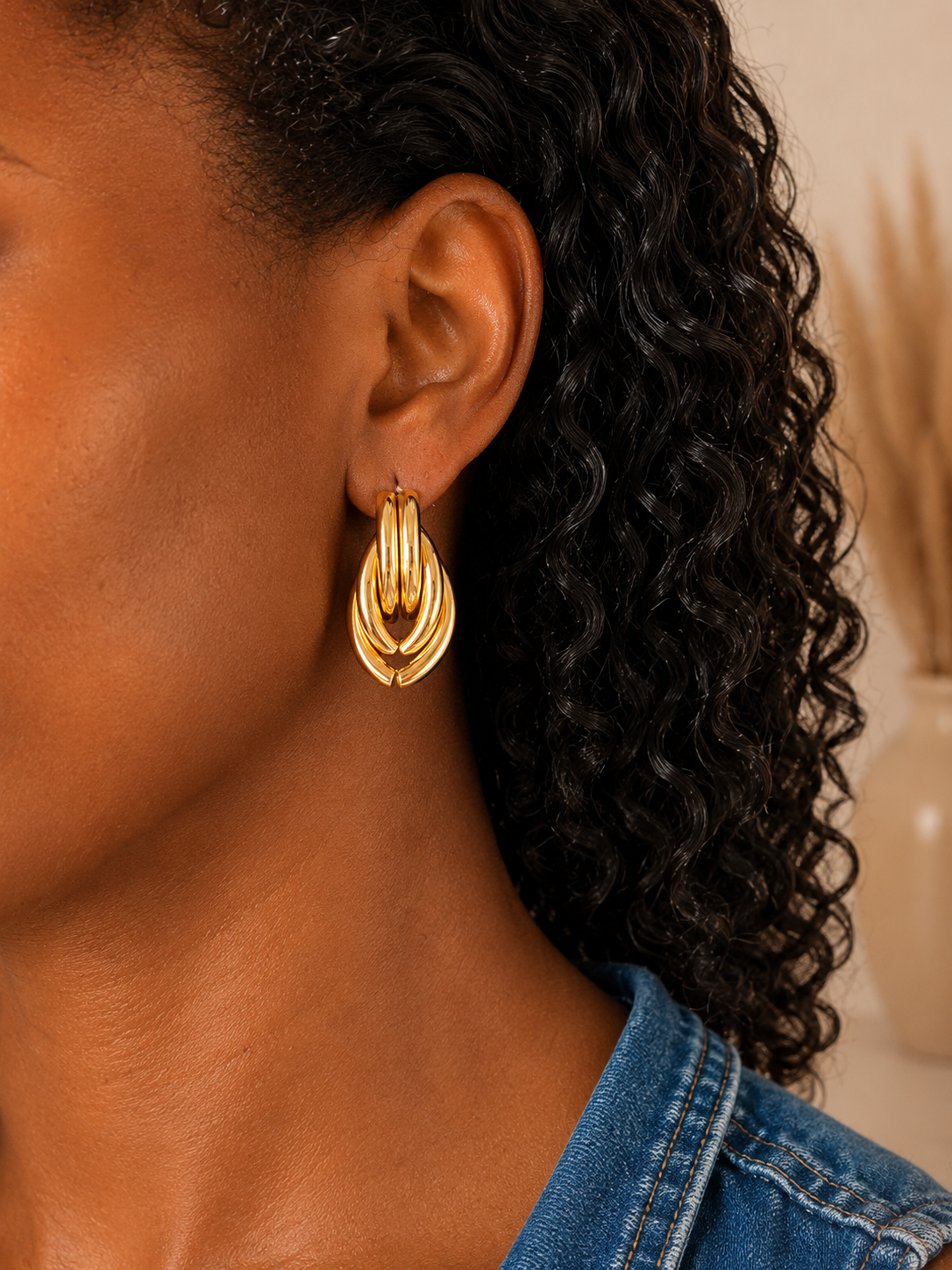 18K Gold Plated PVD Nested Loop Drop Earrings | 316L Steel