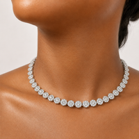 Sparkling Floral Cluster Cubic Zirconia Tennis Necklace