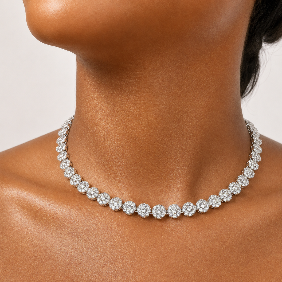 Sparkling Floral Cluster Cubic Zirconia Tennis Necklace