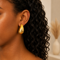 Brushed Gold Teardrop Statement Earrings