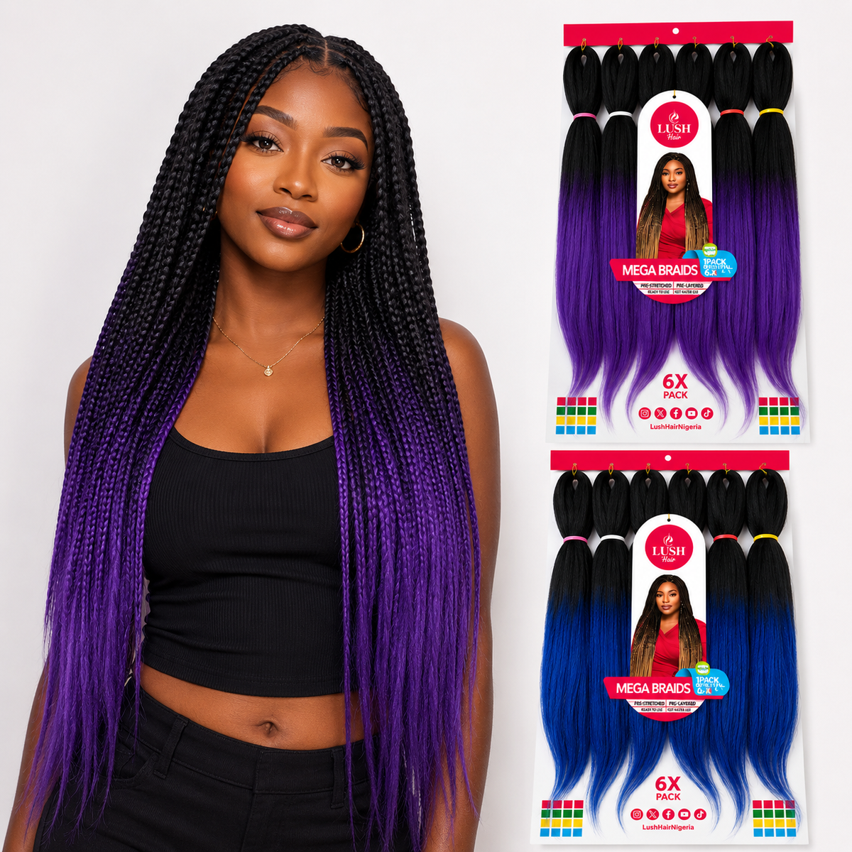 6X Pre-Stretched Synthetic Braiding Hair Extensions – Two-Tone Ombré