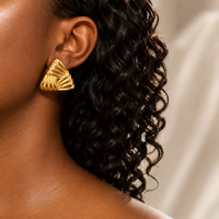 Gold Plated Triangle Statement Stud Earrings