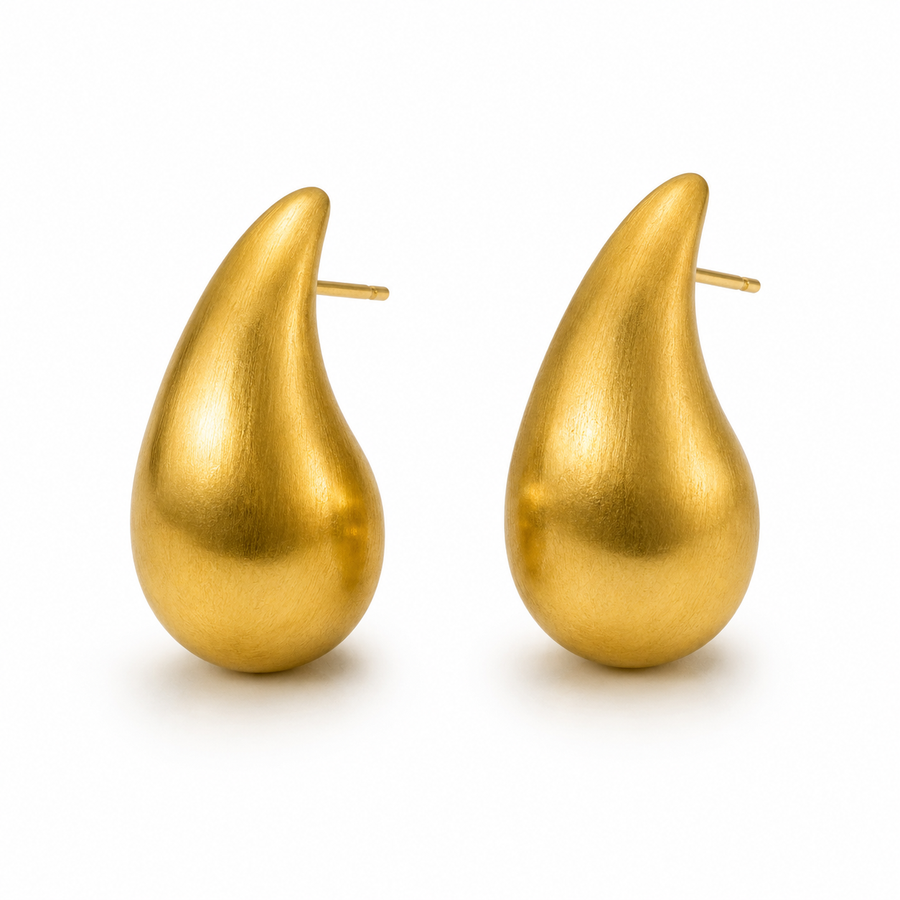 Brushed Gold Teardrop Statement Earrings