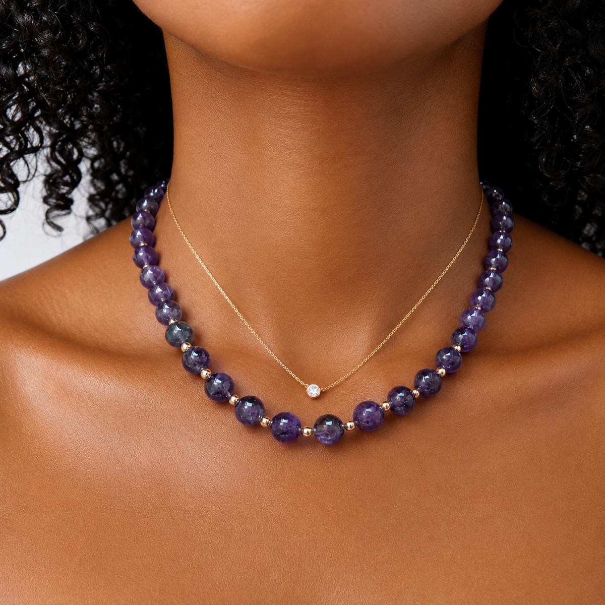 Violet Amethyst Gemstone Beaded Statement Necklace