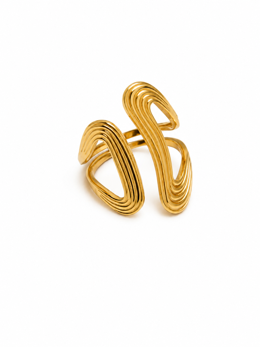 Abstract Wave Statement Ring | Waterproof Gold-Tone