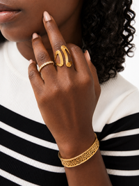 Abstract Wave Statement Ring | Waterproof Gold-Tone