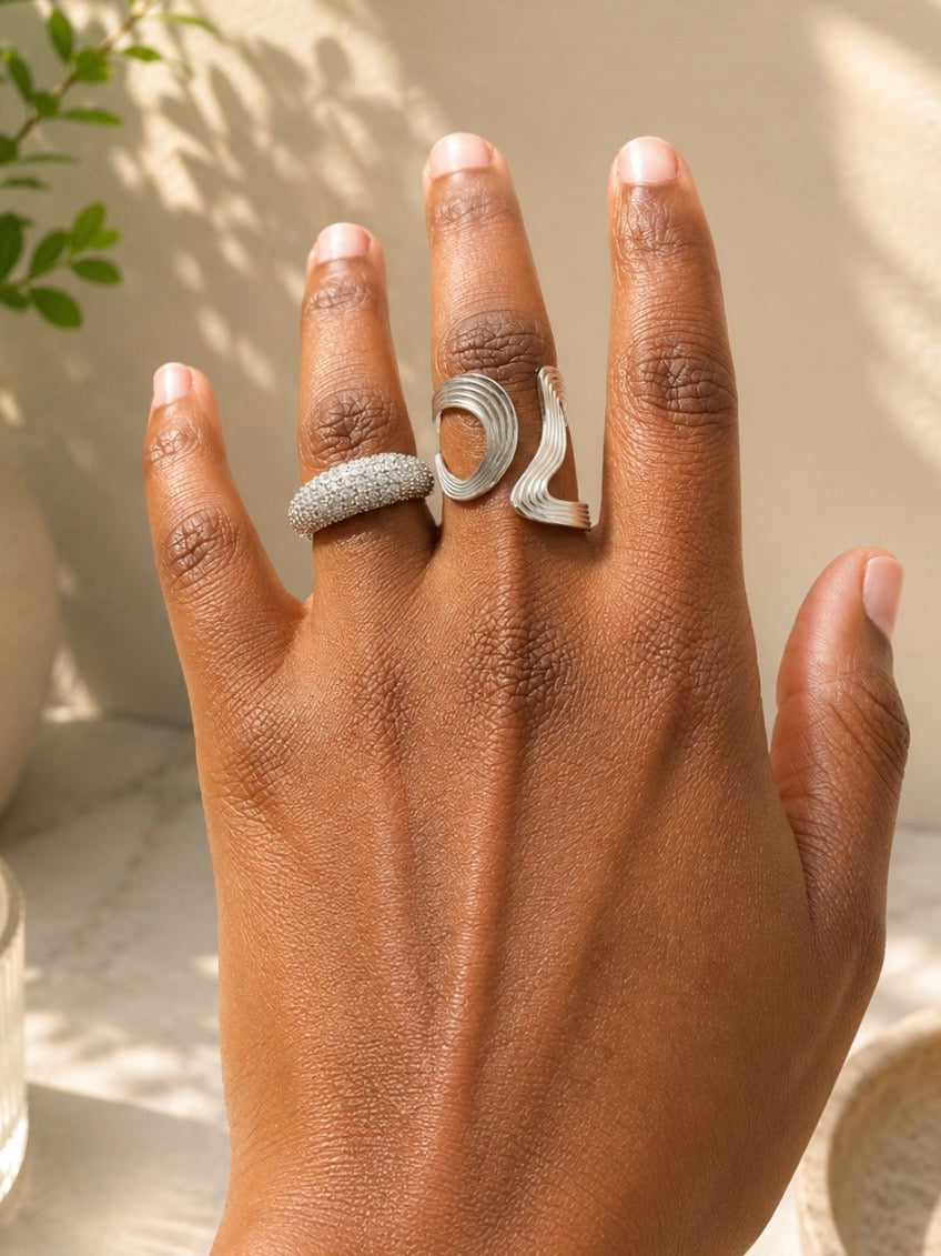 Abstract Wave Statement Ring | Waterproof Gold-Tone