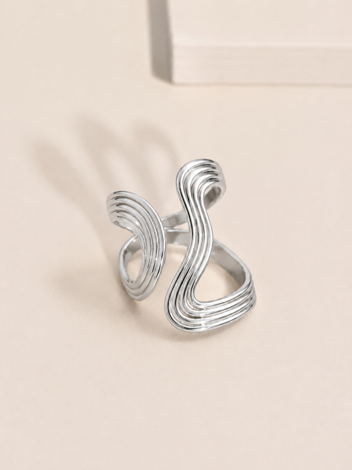 Abstract Wave Statement Ring | Waterproof Gold-Tone