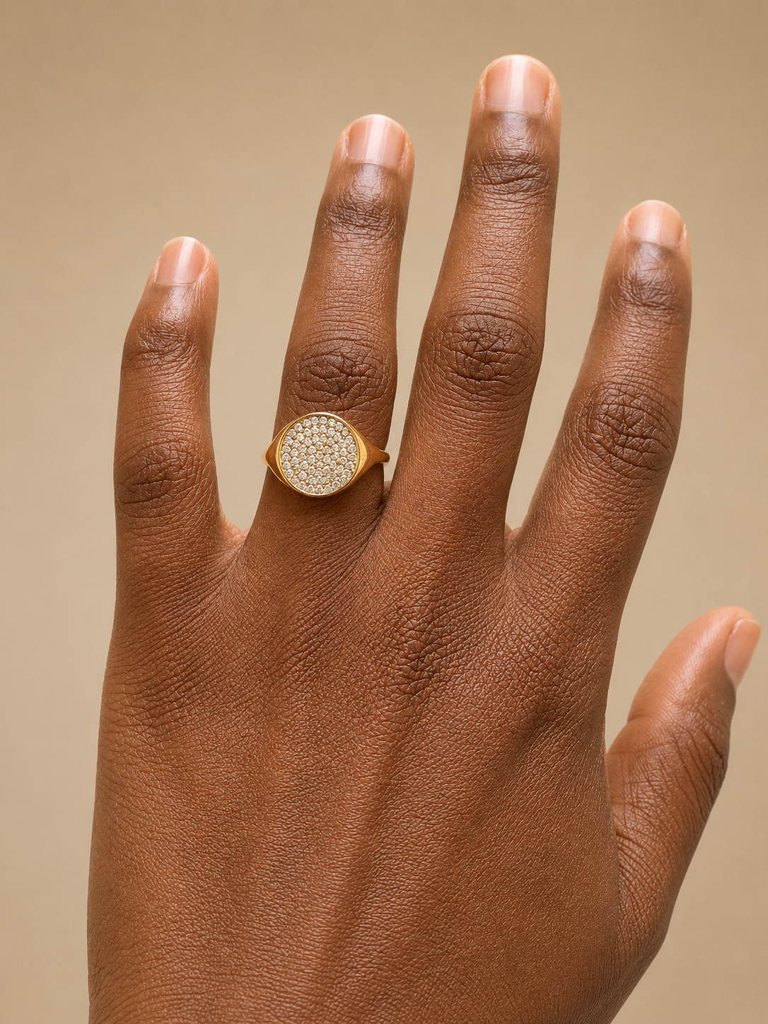 Adjustable Pave Crystal Round Signet Ring | Gold & Silver