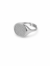 Adjustable Pave Crystal Round Signet Ring | Gold & Silver
