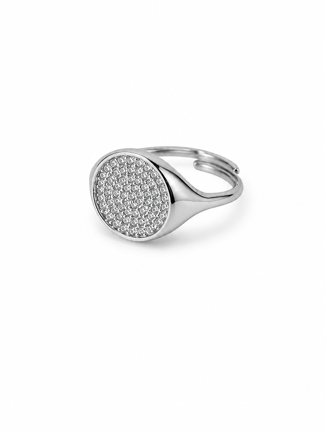 Adjustable Pave Crystal Round Signet Ring | Gold & Silver
