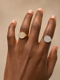 Adjustable Pave Crystal Round Signet Ring | Gold & Silver