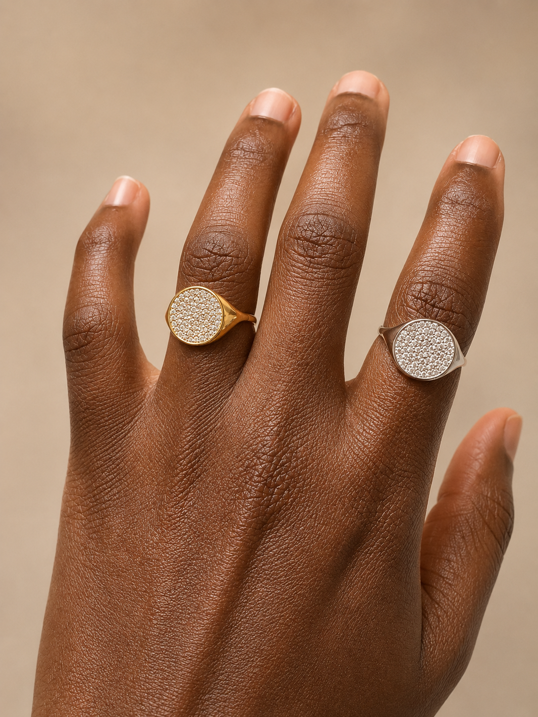 Adjustable Pave Crystal Round Signet Ring | Gold & Silver
