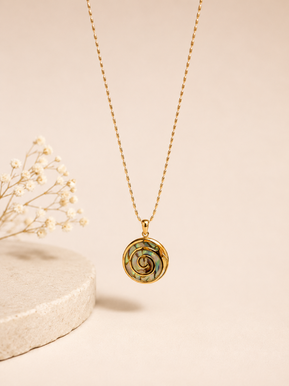 Abalone Spiral Necklace Set | 18K Gold-Plated Stainless Steel