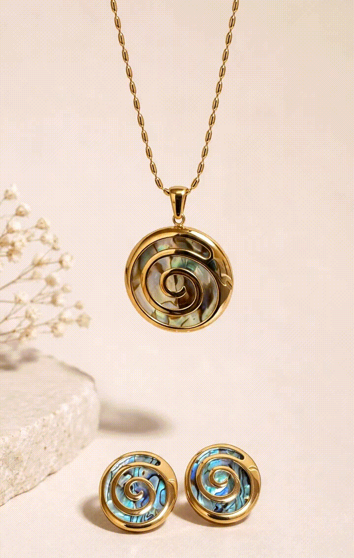 Abalone Spiral Necklace Set | 18K Gold-Plated Stainless Steel
