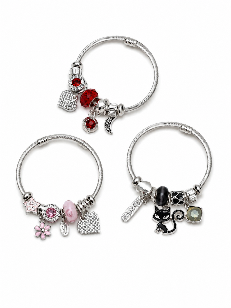Amara 3-Piece Cable Wire Charm Bracelet Set