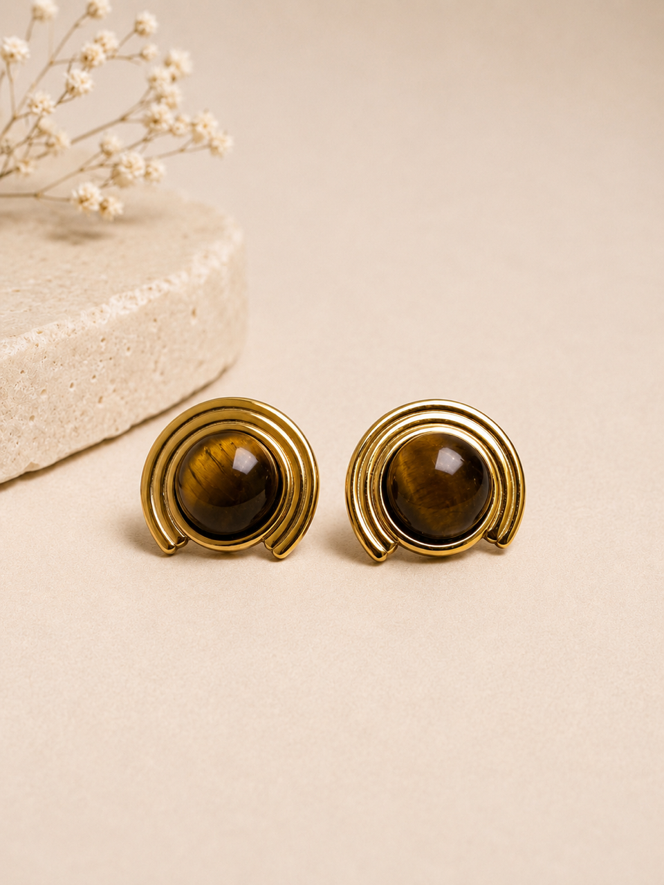 Architectural Tiger’s Eye Stud Earrings