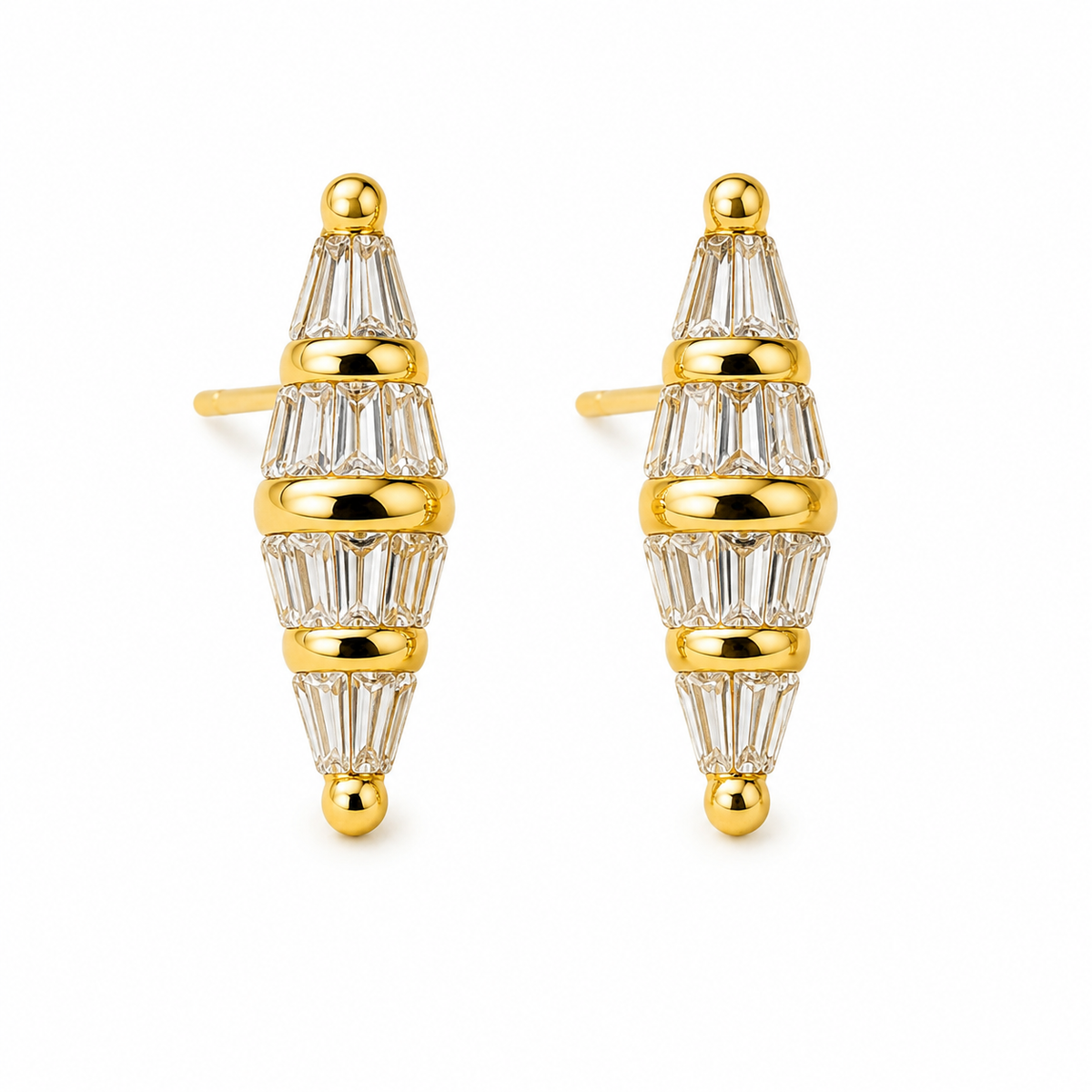 Art Deco Diamond Baguette CZ Stud Earring
