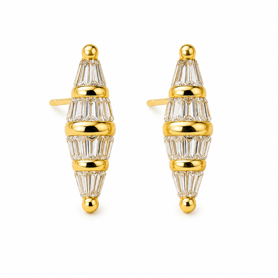 Art Deco Diamond Baguette CZ Stud Earring