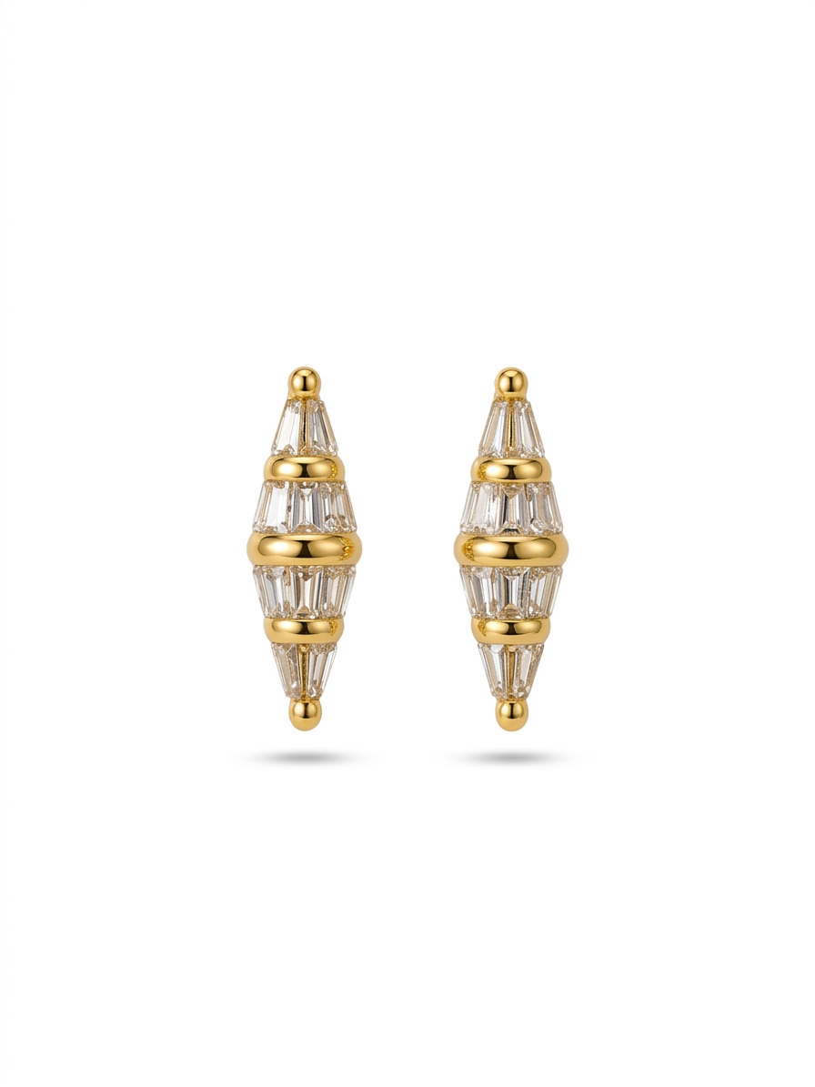 Art Deco Diamond Baguette CZ Stud Earring