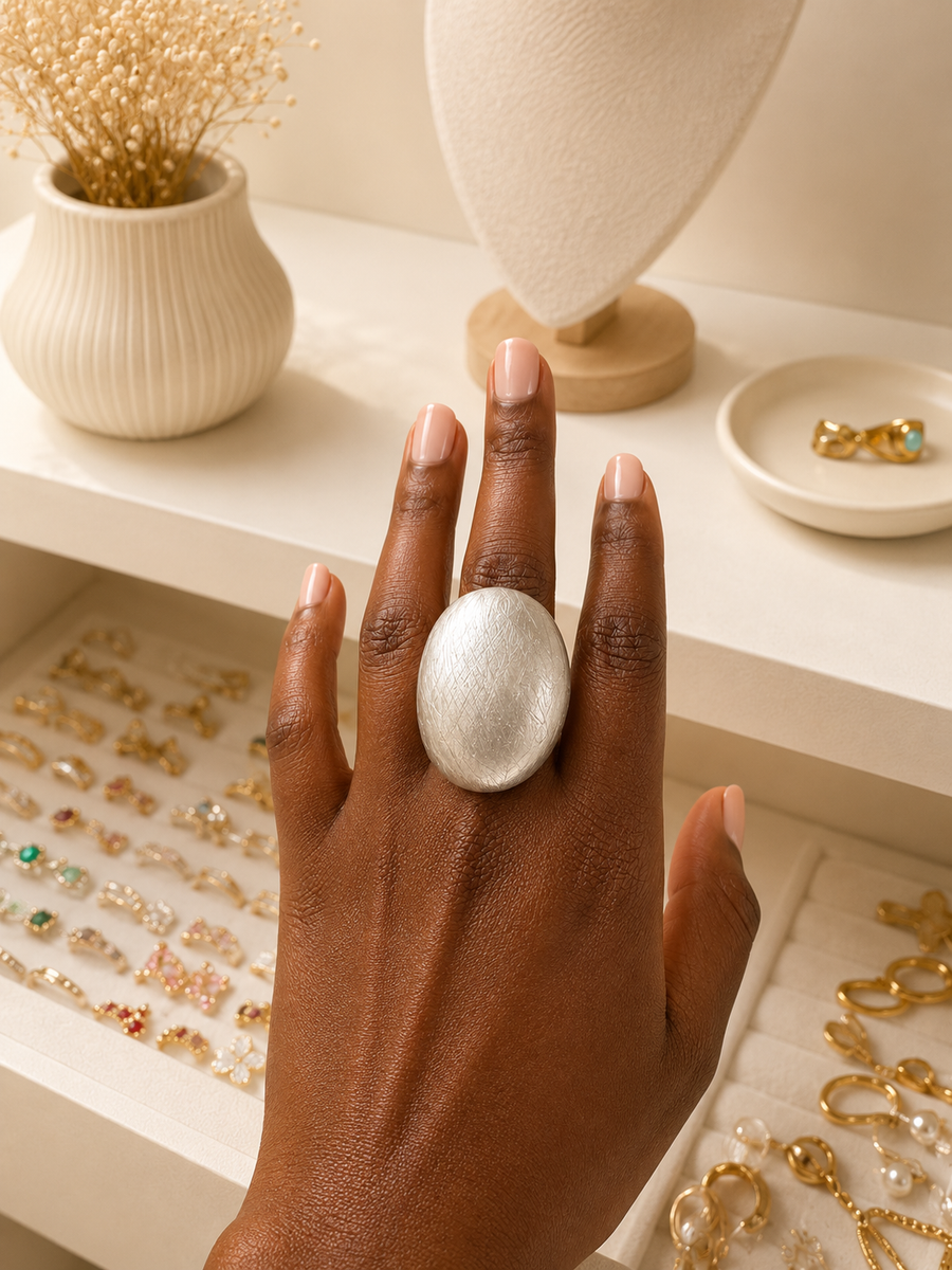 Aura Brushed Oval Expandable Statement Ring  | Comfort Fit