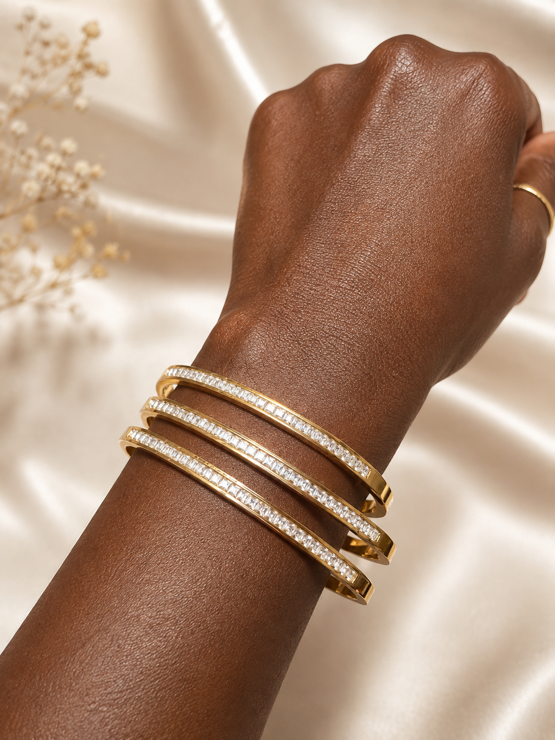 Pavé Crystal Gold Hinged Eternity Bangle