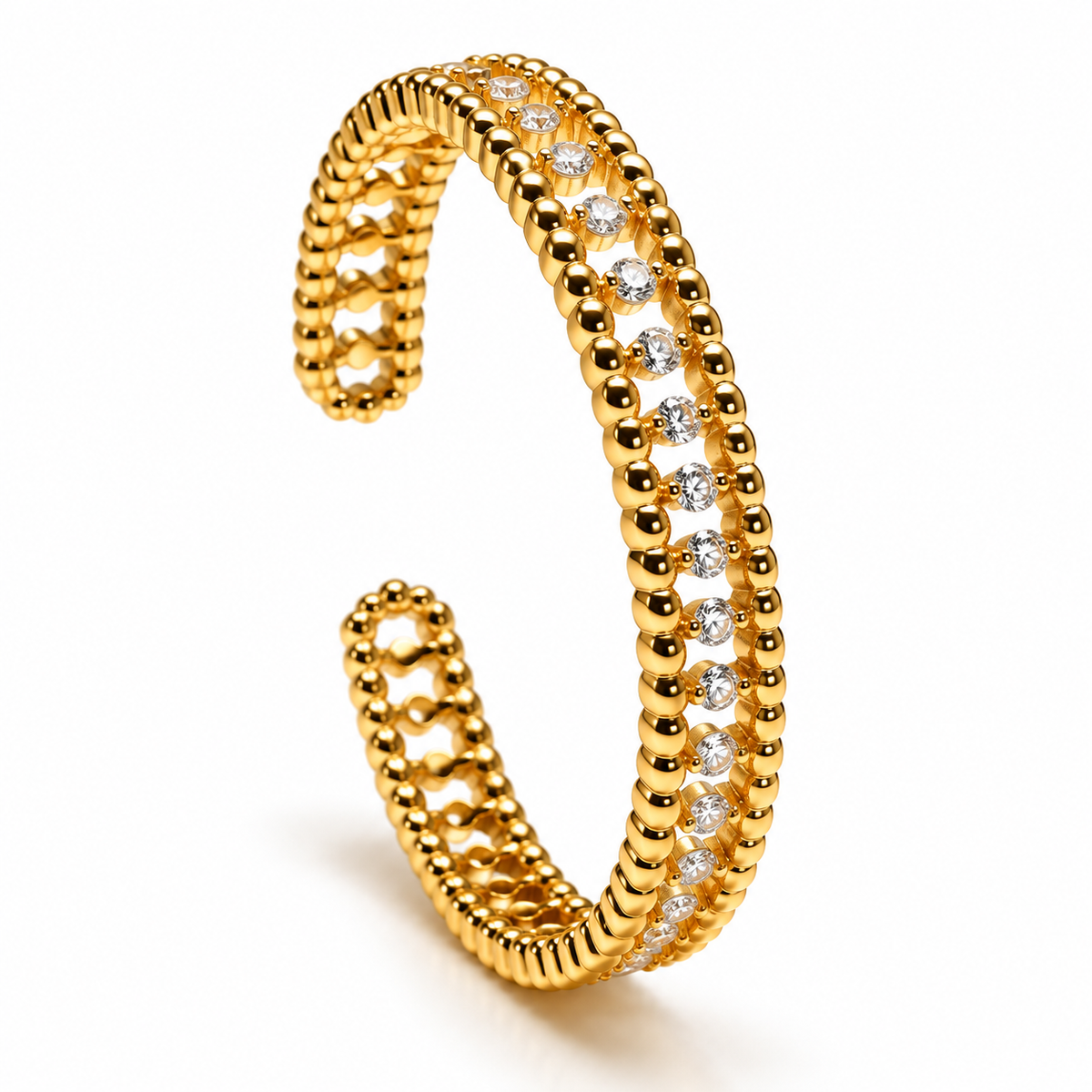 Beaded Lattice CZ Open Bangle