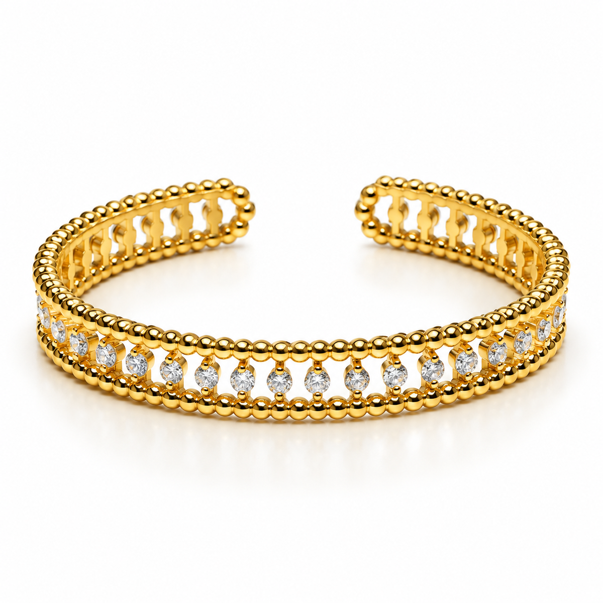 Beaded Lattice CZ Open Bangle