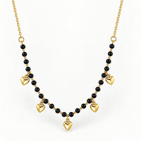 Black Bead & Heart Charm Station Necklace
