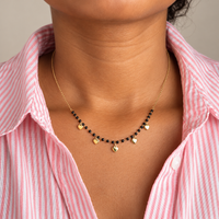 Black Bead & Heart Charm Station Necklace