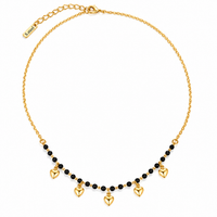 Black Bead & Heart Charm Station Necklace