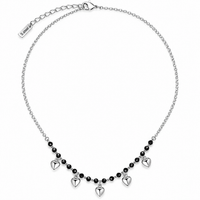 Black Bead & Heart Charm Station Necklace