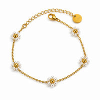 Blooming Pearl & Gold Chain Bracelet