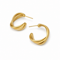Brushed Gold Twisted Hoop Earrings | Matte Layered C-Hoop Studs