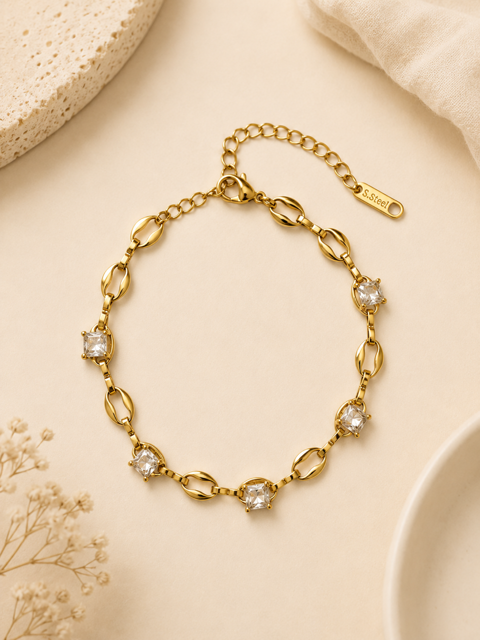 Celestial Crystal Link Layered Bracelet Set | 18K Gold-Plated Stainless Steel