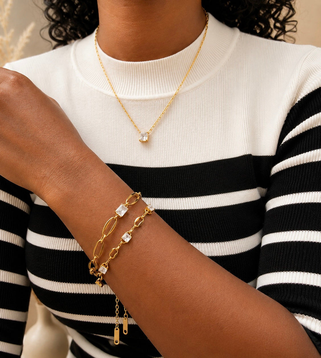 Celestial Crystal Link Layered Bracelet Set | 18K Gold-Plated Stainless Steel