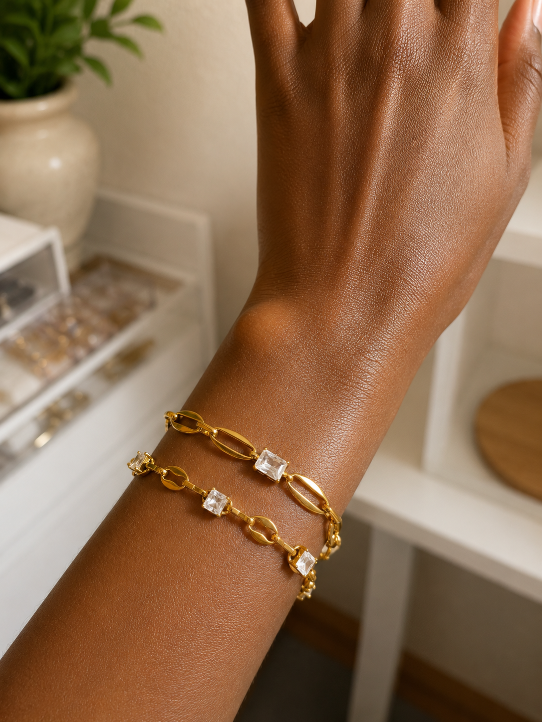 Celestial Crystal Link Layered Bracelet Set | 18K Gold-Plated Stainless Steel