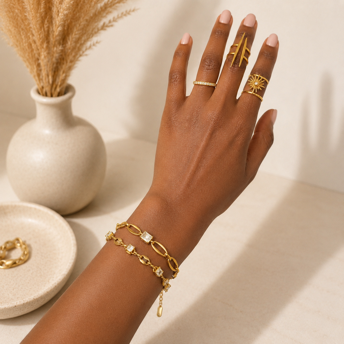Celestial Crystal Link Layered Bracelet Set | 18K Gold-Plated Stainless Steel