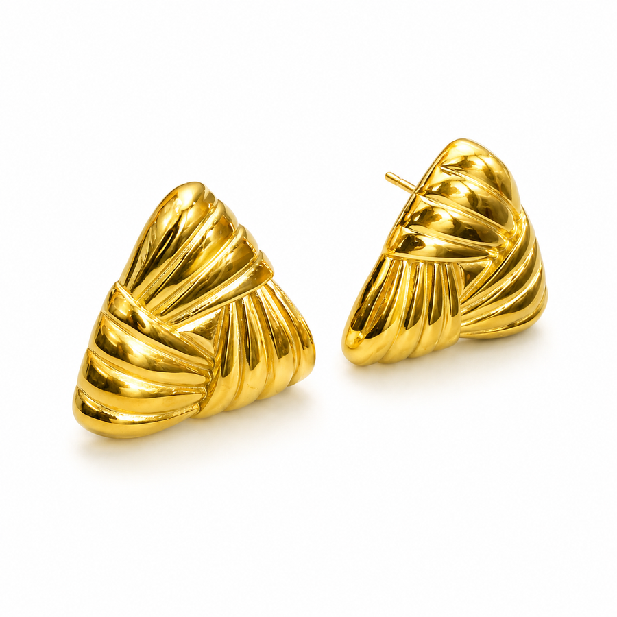 Gold Plated Triangle Statement Stud Earrings