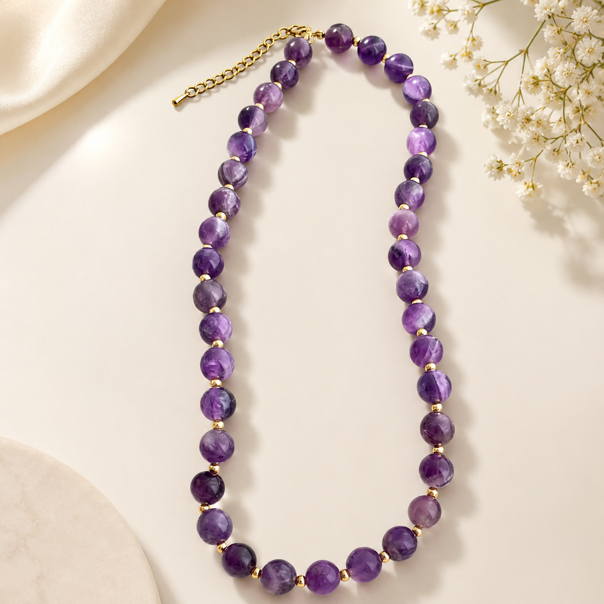 Violet Amethyst Gemstone Beaded Statement Necklace