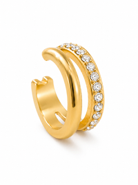 Double Row Crystal Gold Ear Cuffs | Layered Hoop Illusion