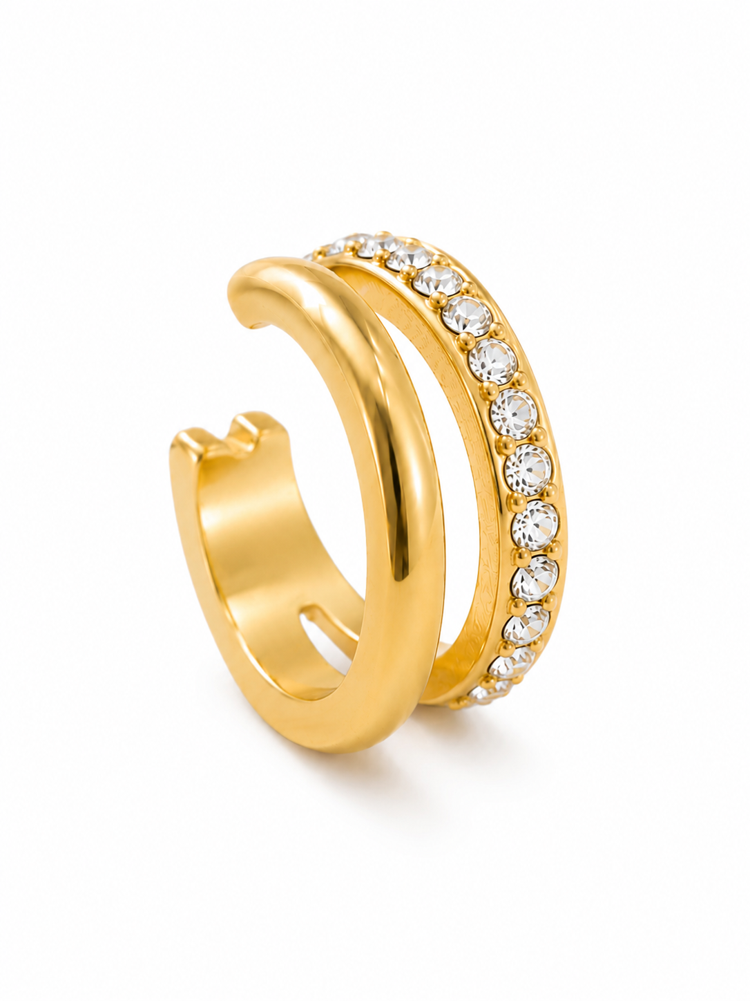 Double Row Crystal Gold Ear Cuffs | Layered Hoop Illusion