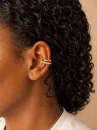 Double Row Crystal Gold Ear Cuffs | Layered Hoop Illusion