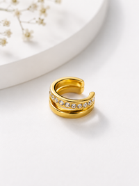 Double Row Crystal Gold Ear Cuffs | Layered Hoop Illusion